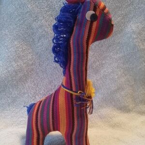Handmade Hatian Striped Plush Giraffe Toy in Bright Multicolor
